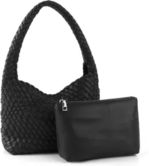 Woven Bag for Women, Vegan Leather Handbag and Purse Shoulder Bag Casual Retro Beach Totes Ladies Underarm Bag