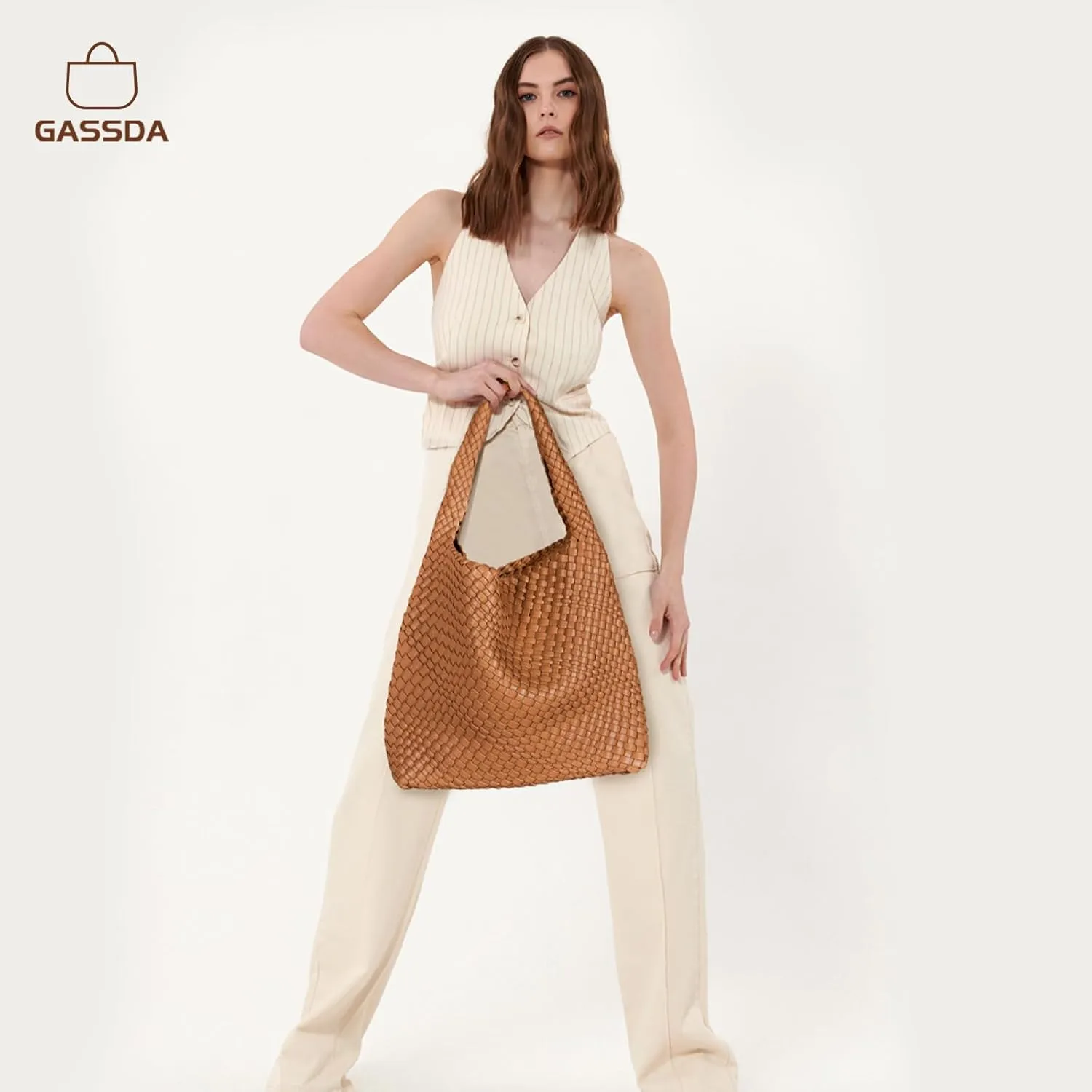 Woven Bag Purses and Handbags Woven Vegan Leather Tote Shoulder Top-Handle Bag With Purses for Women