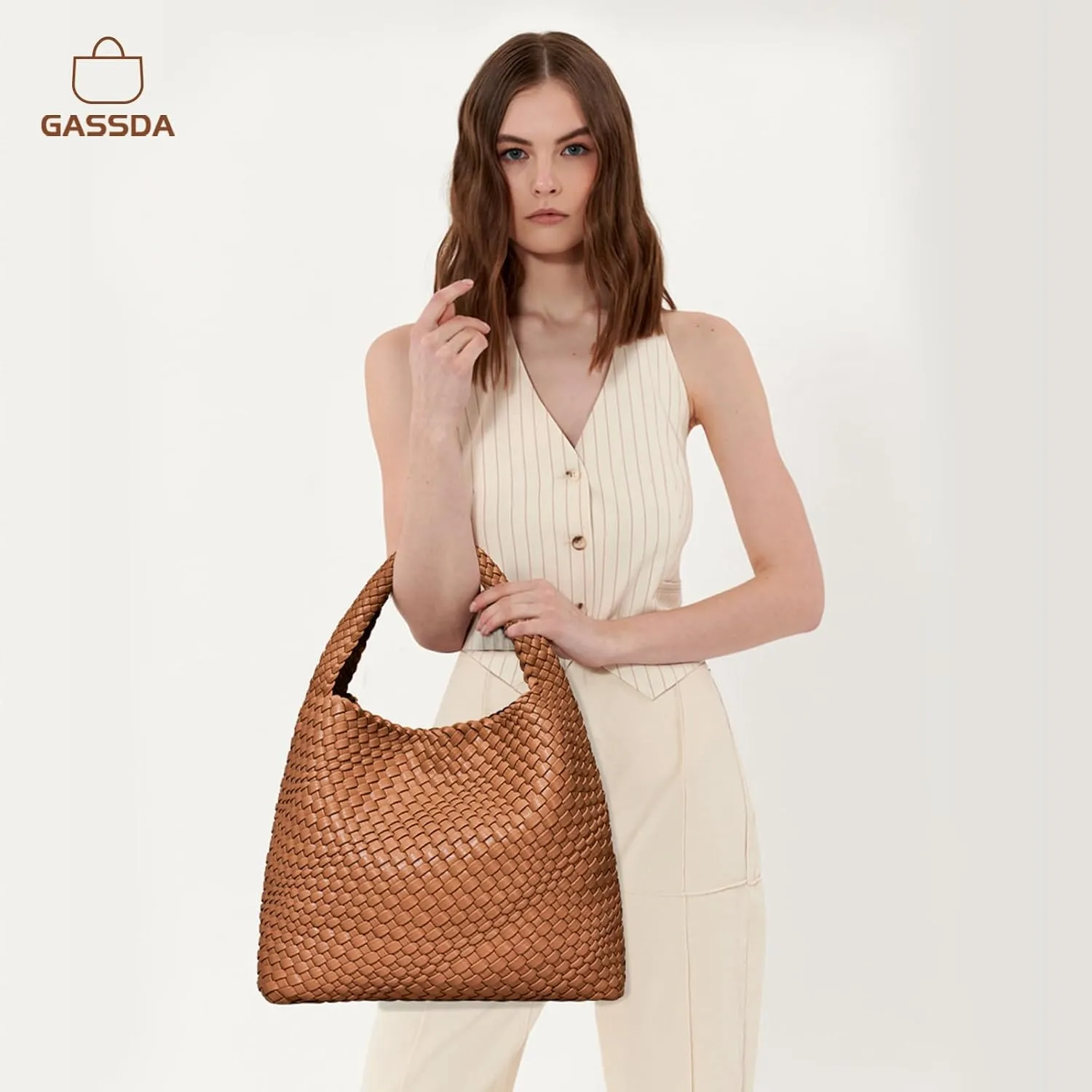 Woven Bag Purses and Handbags Woven Vegan Leather Tote Shoulder Top-Handle Bag With Purses for Women