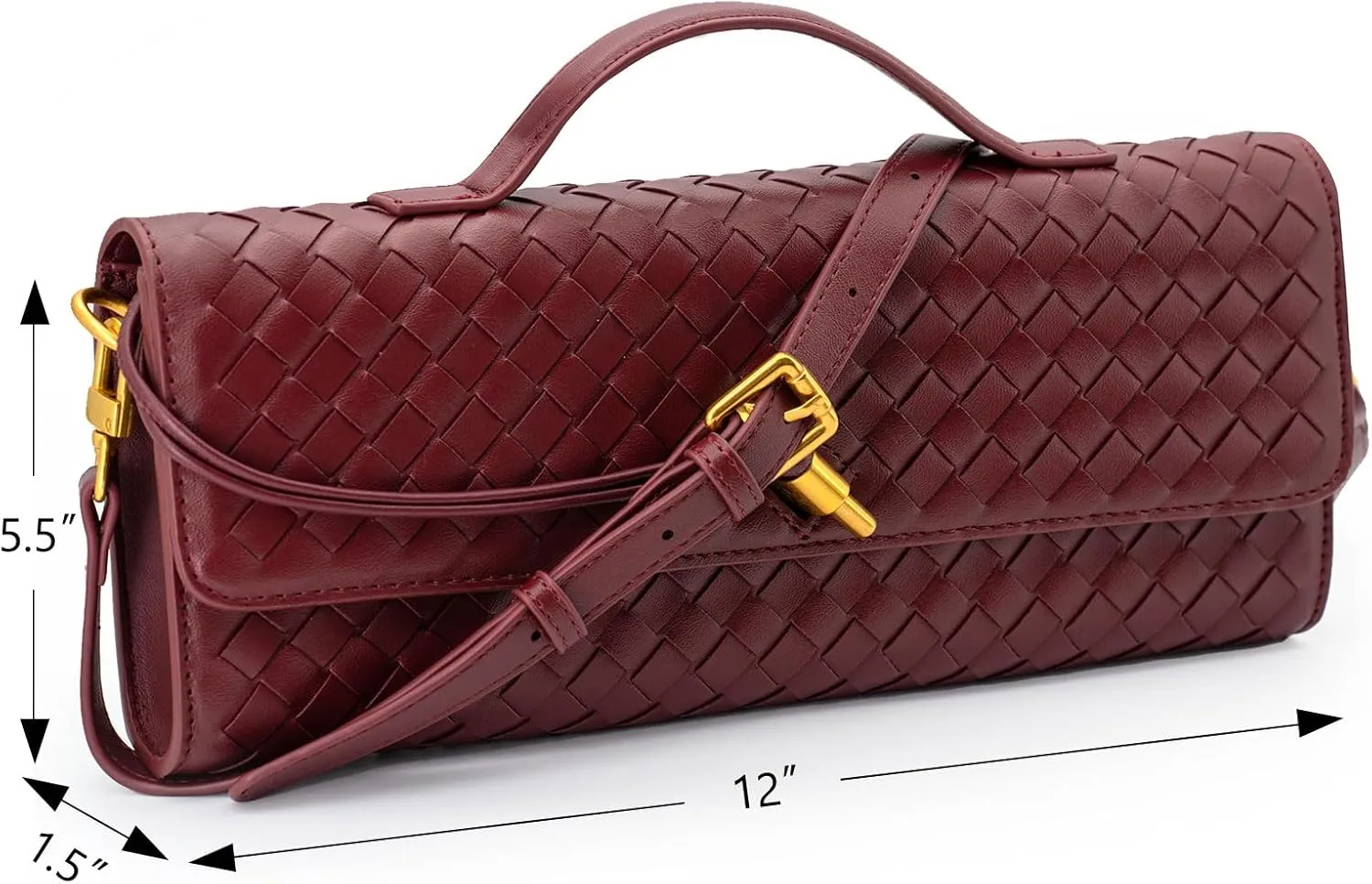 Woven Clutch Purse Ladies Top Handle Handbag Leather Crossbody Shoulder Bag with Detachable Strap