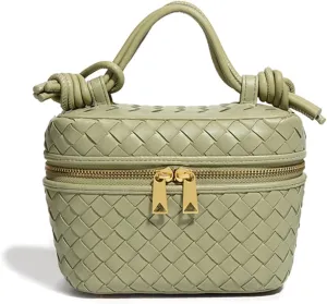 Woven Crossbody Bag for Women Small Top-Handle Pouch Purse Square Box Shoulder Handbag with Adjustable Strap