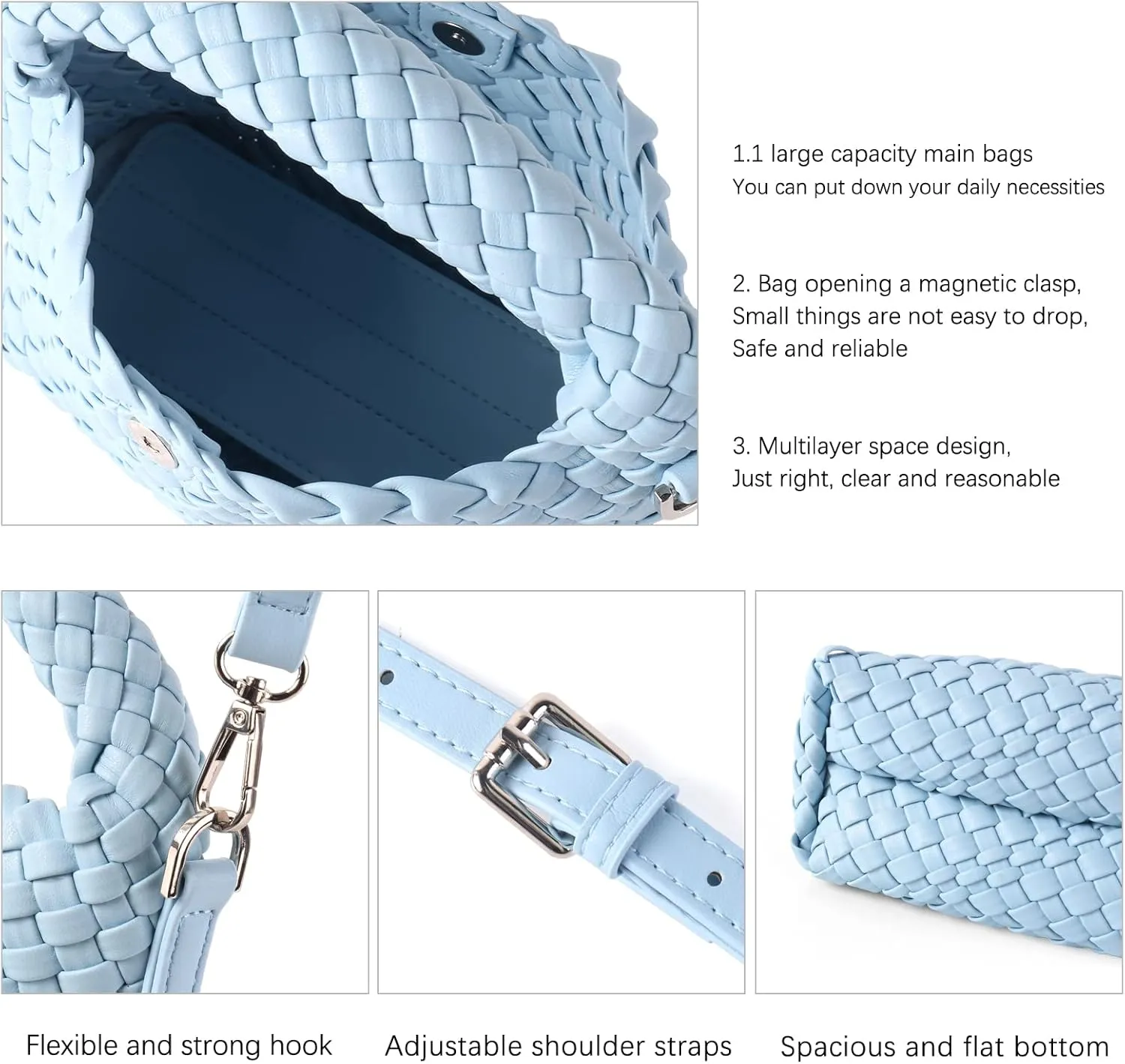 Woven Crossbody Bag Small Tote Cute Purse for Women,Top Handle Handbag Pu Leather Shoulderbag with Detachable Strap
