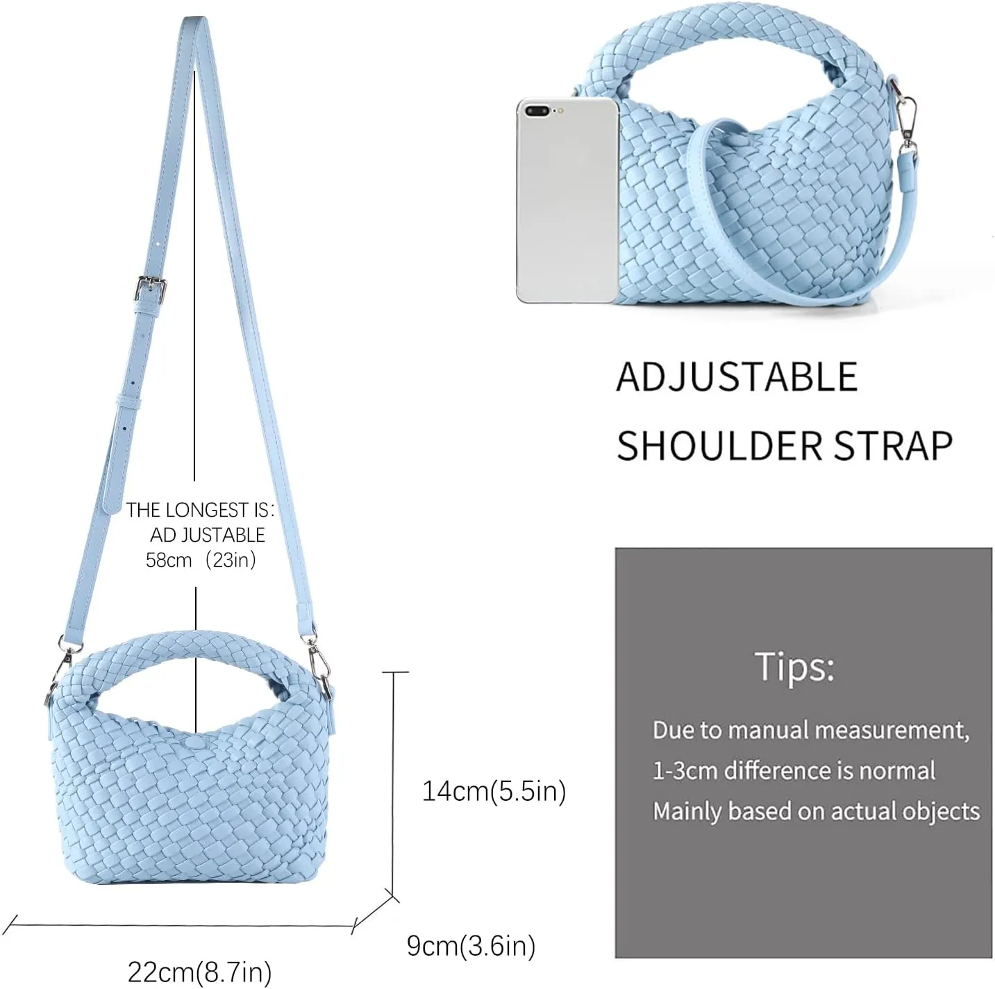 Woven Crossbody Bag Small Tote Cute Purse for Women,Top Handle Handbag Pu Leather Shoulderbag with Detachable Strap