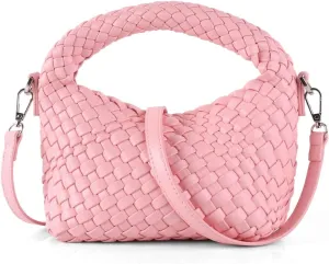 Woven Crossbody Bag Small Tote Cute Purse for Women,Top Handle Handbag Pu Leather Shoulderbag with Detachable Strap