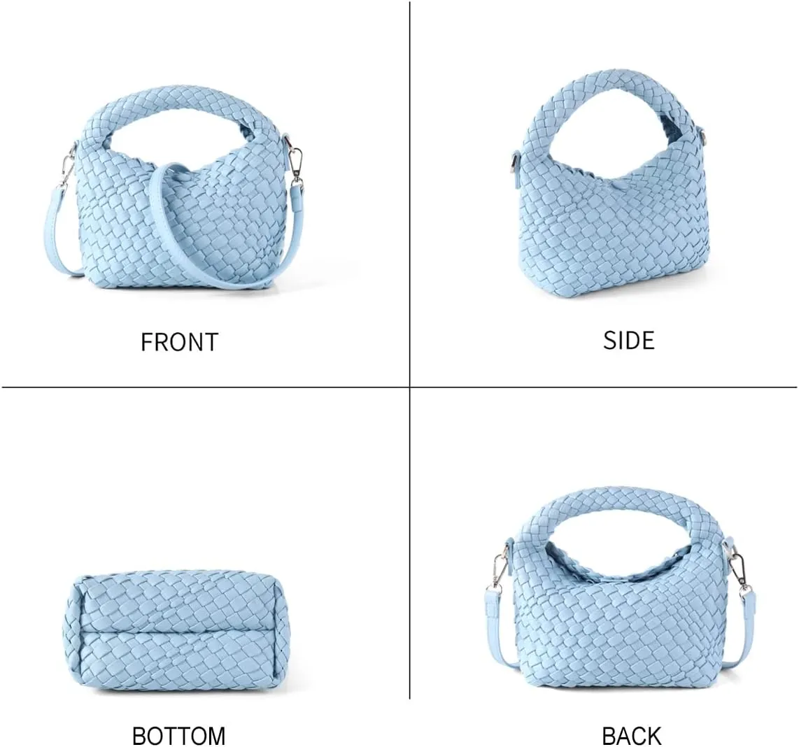 Woven Crossbody Bag Small Tote Cute Purse for Women,Top Handle Handbag Pu Leather Shoulderbag with Detachable Strap