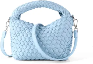 Woven Crossbody Bag Small Tote Cute Purse for Women,Top Handle Handbag Pu Leather Shoulderbag with Detachable Strap