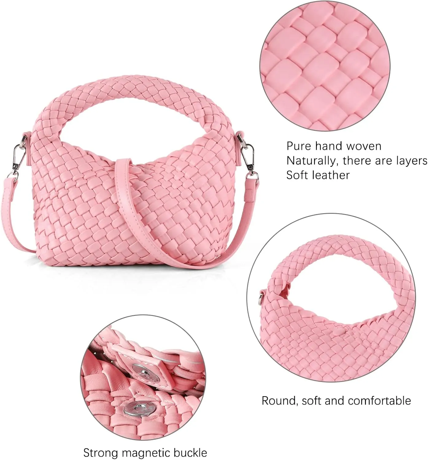 Woven Crossbody Bag Small Tote Cute Purse for Women,Top Handle Handbag Pu Leather Shoulderbag with Detachable Strap