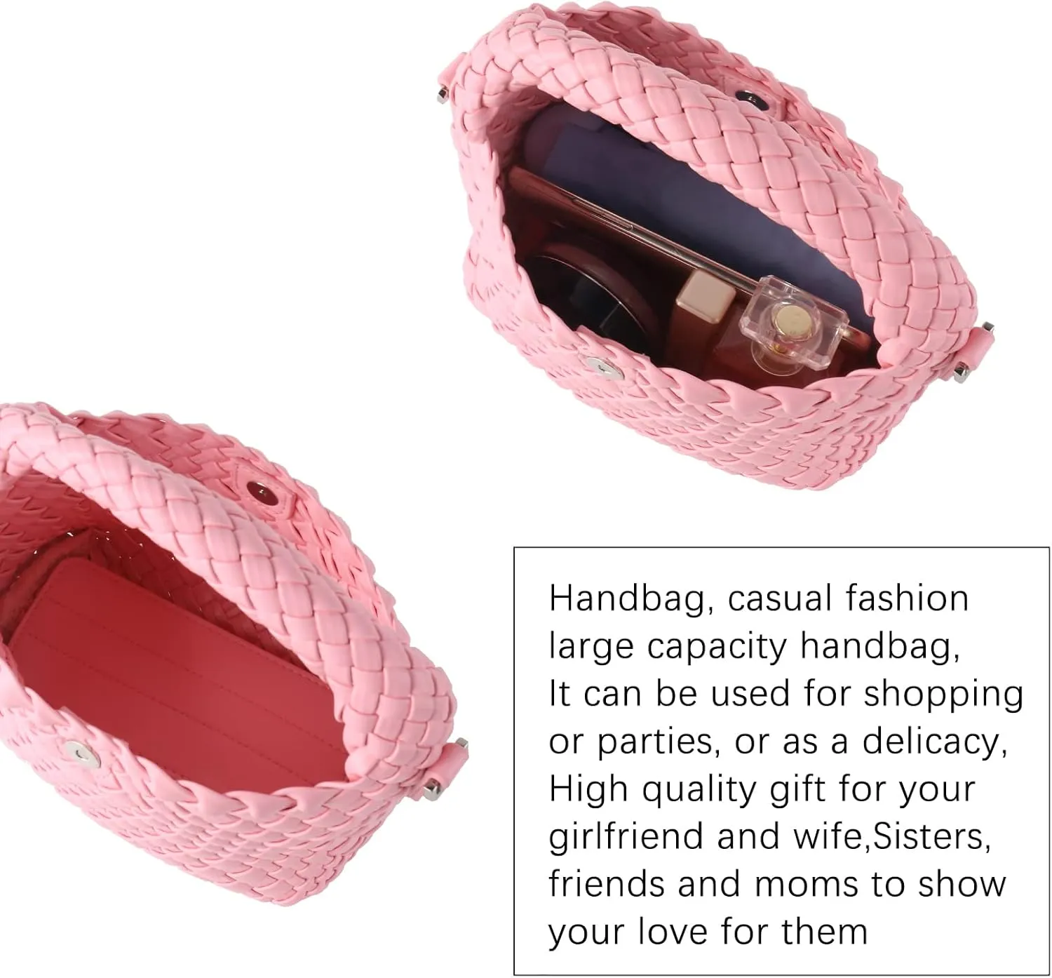 Woven Crossbody Bag Small Tote Cute Purse for Women,Top Handle Handbag Pu Leather Shoulderbag with Detachable Strap