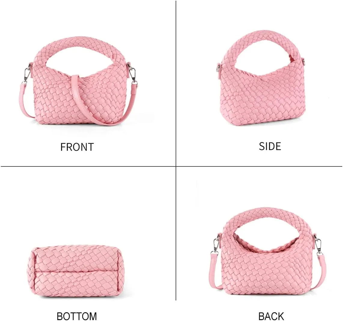 Woven Crossbody Bag Small Tote Cute Purse for Women,Top Handle Handbag Pu Leather Shoulderbag with Detachable Strap