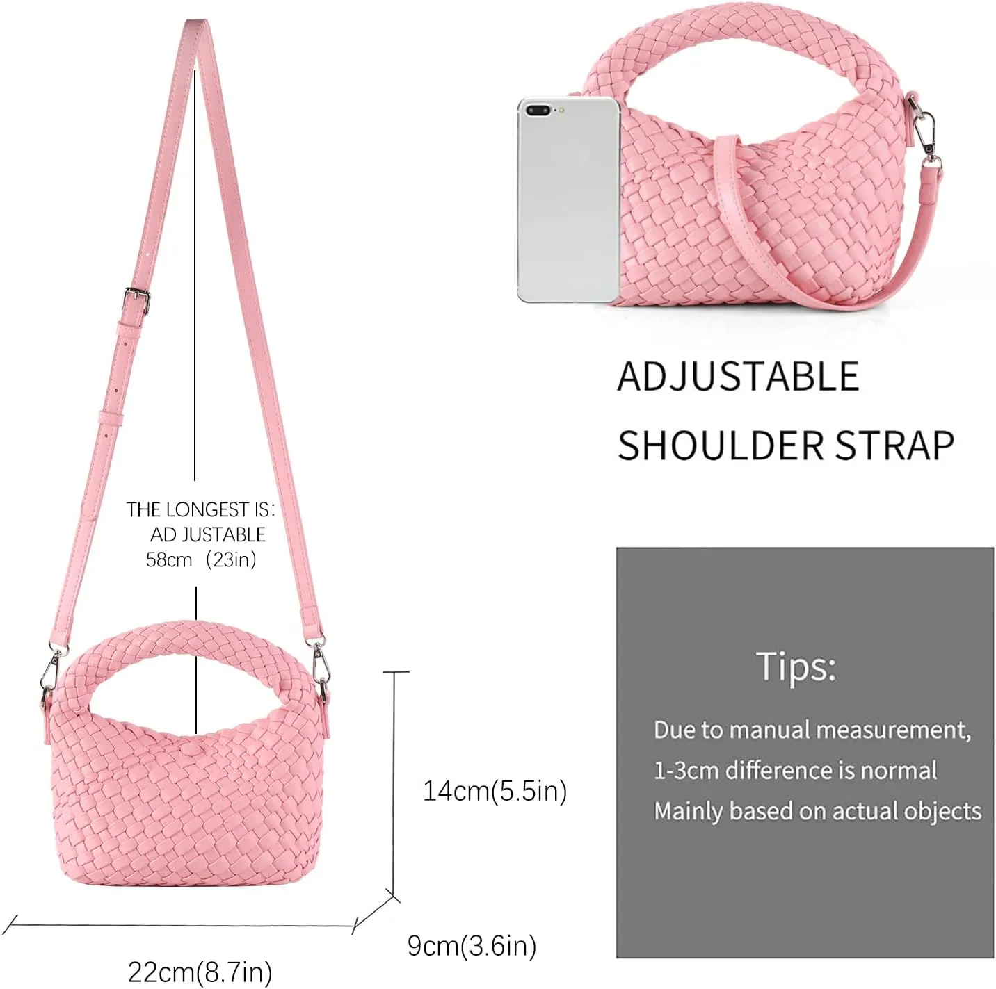Woven Crossbody Bag Small Tote Cute Purse for Women,Top Handle Handbag Pu Leather Shoulderbag with Detachable Strap