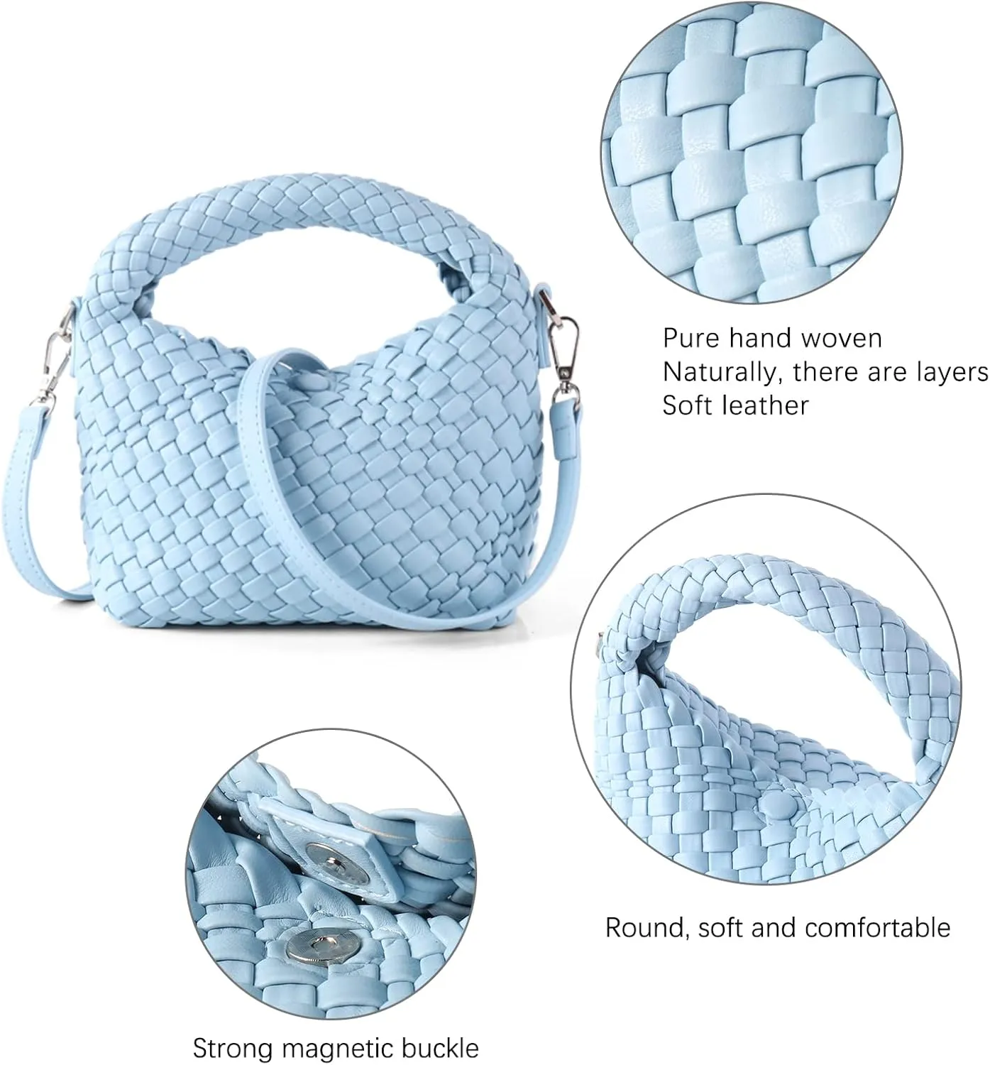 Woven Crossbody Bag Small Tote Cute Purse for Women,Top Handle Handbag Pu Leather Shoulderbag with Detachable Strap