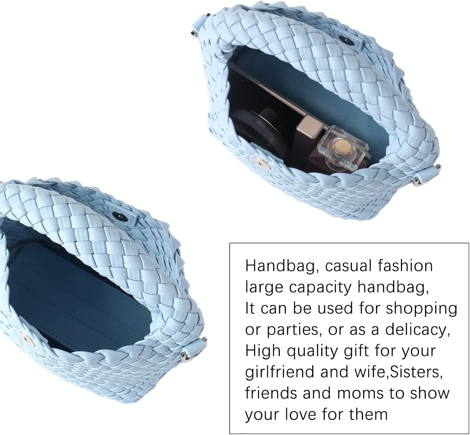 Woven Crossbody Bag Small Tote Cute Purse for Women,Top Handle Handbag Pu Leather Shoulderbag with Detachable Strap