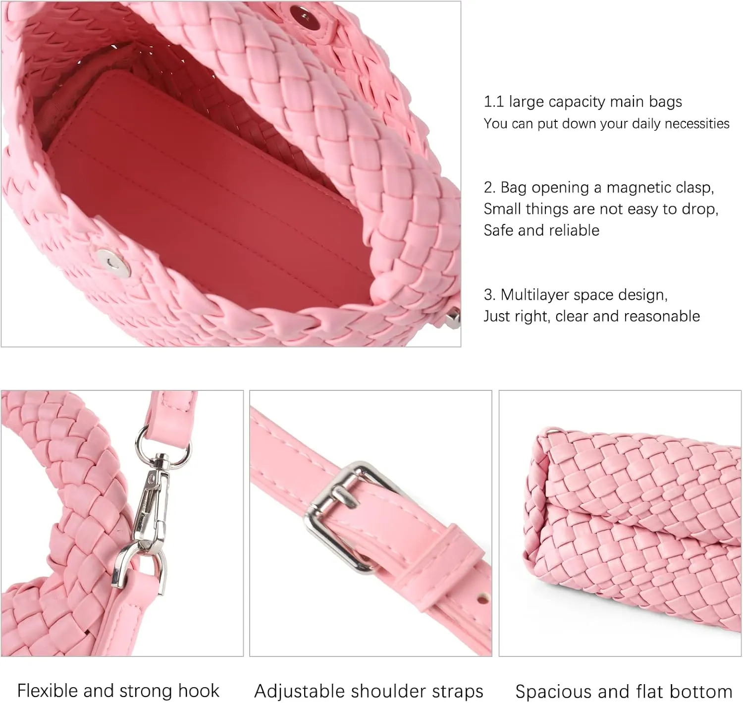 Woven Crossbody Bag Small Tote Cute Purse for Women,Top Handle Handbag Pu Leather Shoulderbag with Detachable Strap