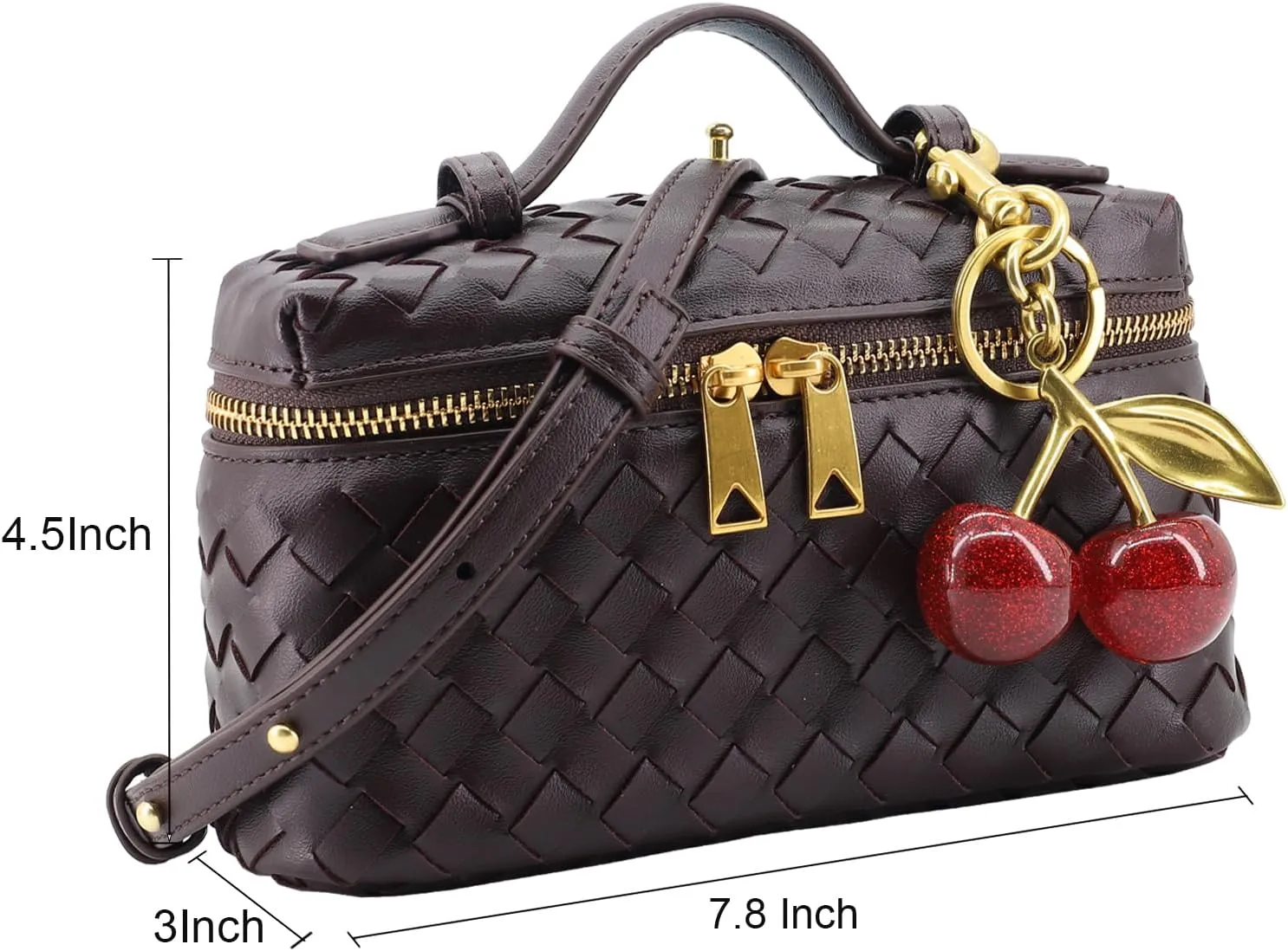 Woven Crossbody Bags for Women Trendy Clutch Purse Bag Small Top Handle Leather Handbag with Cherry Charm