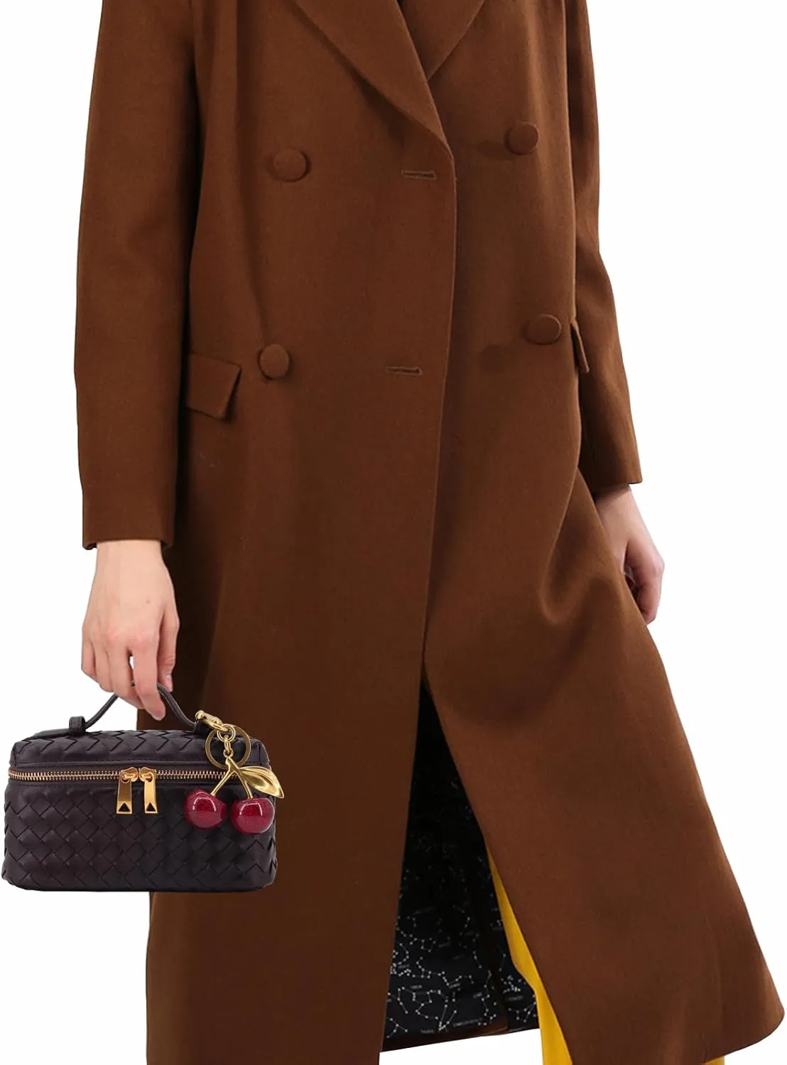 Woven Crossbody Bags for Women Trendy Clutch Purse Bag Small Top Handle Leather Handbag with Cherry Charm