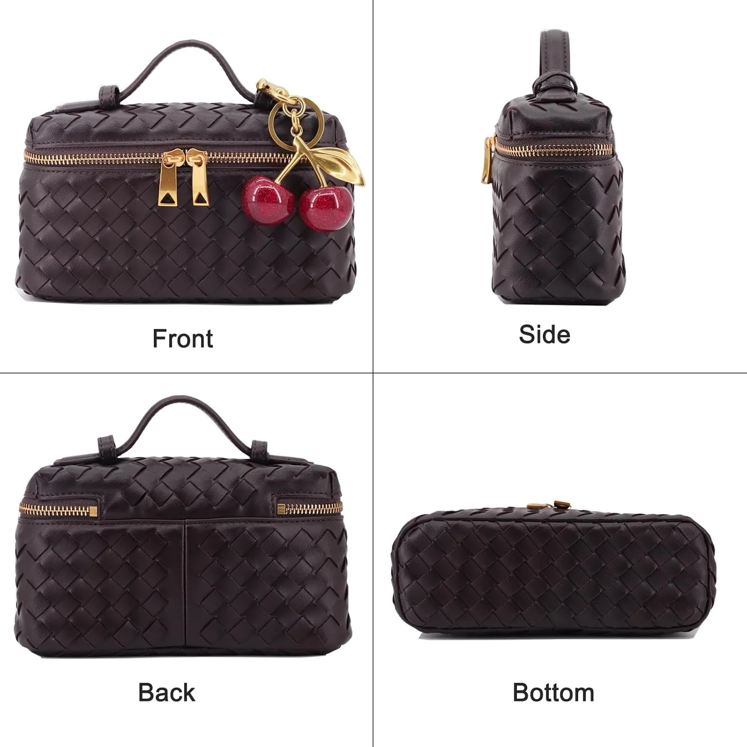 Woven Crossbody Bags for Women Trendy Clutch Purse Bag Small Top Handle Leather Handbag with Cherry Charm