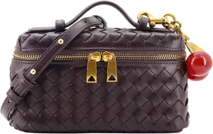 Woven Crossbody Bags for Women Trendy Clutch Purse Bag Small Top Handle Leather Handbag with Cherry Charm