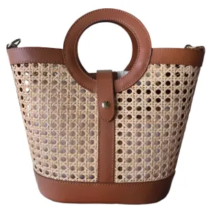 Woven Leather Tote, Camel