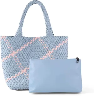 Woven Leather Tote Handbag for Women with Purse,Large Soft Hobo Shoulder Bag,Handmade Bag, Beach Underarm Bag