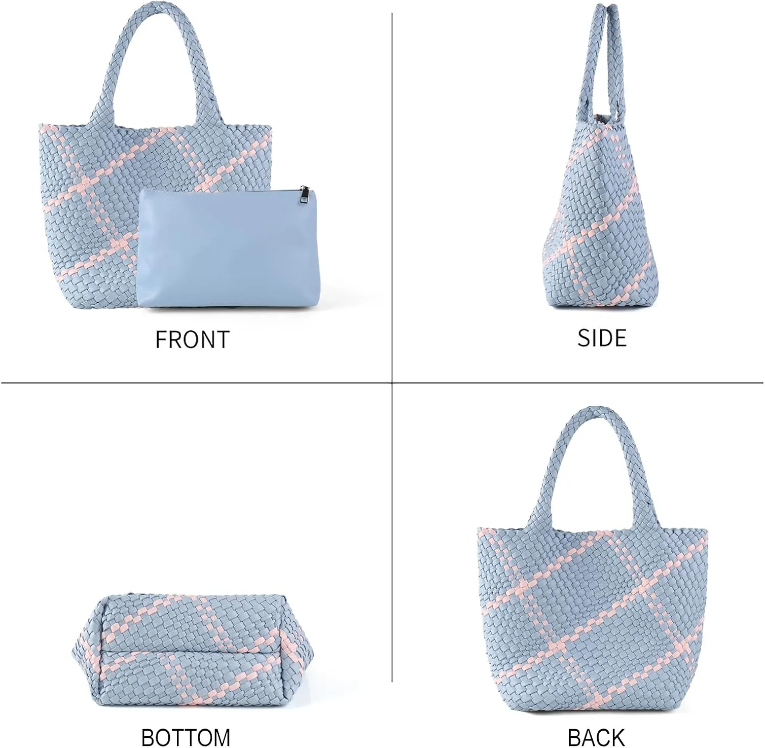 Woven Leather Tote Handbag for Women with Purse,Large Soft Hobo Shoulder Bag,Handmade Bag, Beach Underarm Bag