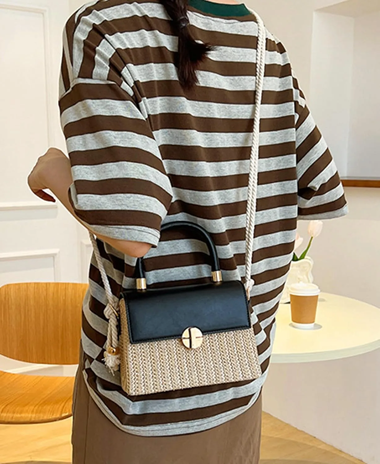 Woven PU Crossbody Bag Top Handle Mini Satchel Women Stylish Commuter Handbag Versatile Shoulder Casual Summer Tote