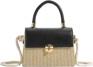 Woven PU Crossbody Bag Top Handle Mini Satchel Women Stylish Commuter Handbag Versatile Shoulder Casual Summer Tote