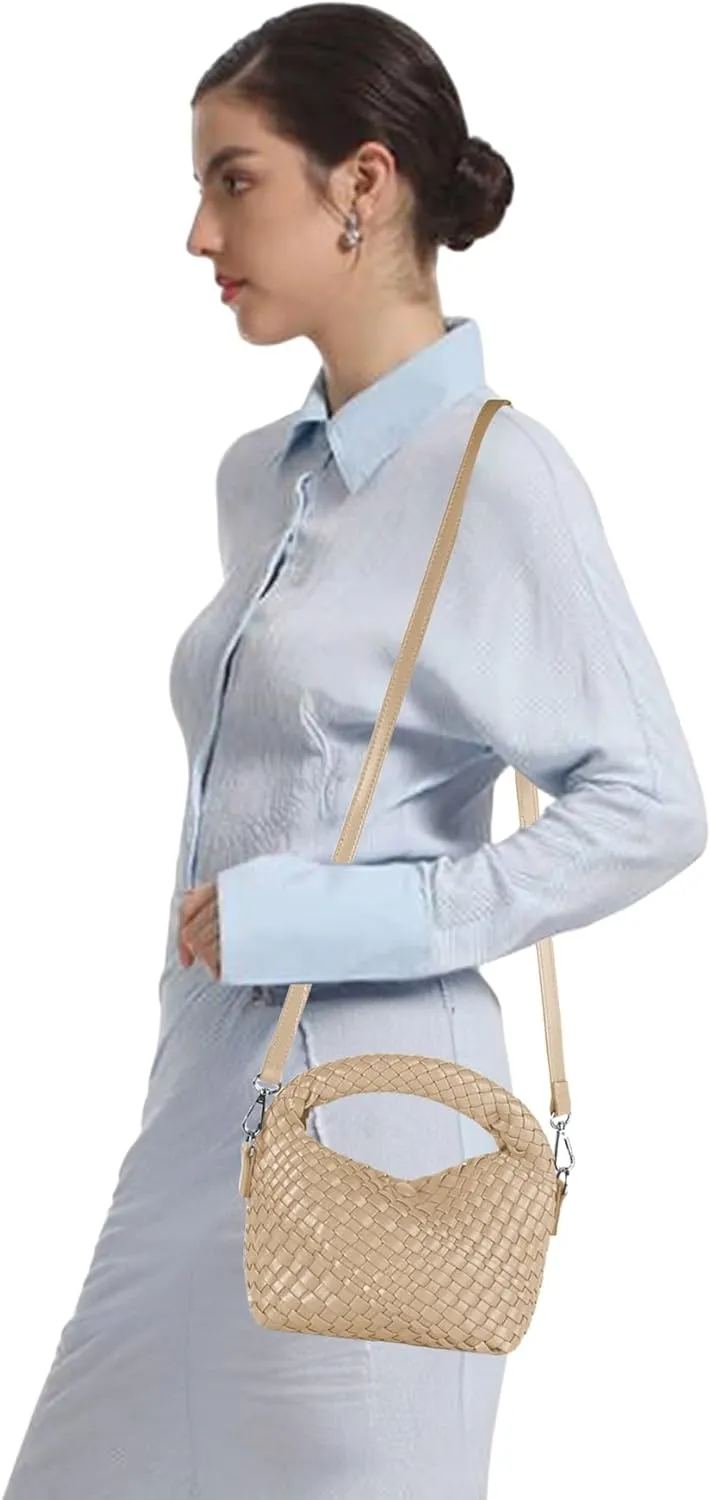 Woven Purse For Women, Small Crossbody Tote Bag with Detachable Shoulder Strap, Girls Top Handle Handbag