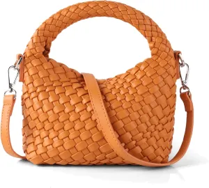 Woven Purse For Women, Small Crossbody Tote Bag with Detachable Shoulder Strap, Girls Top Handle Handbag