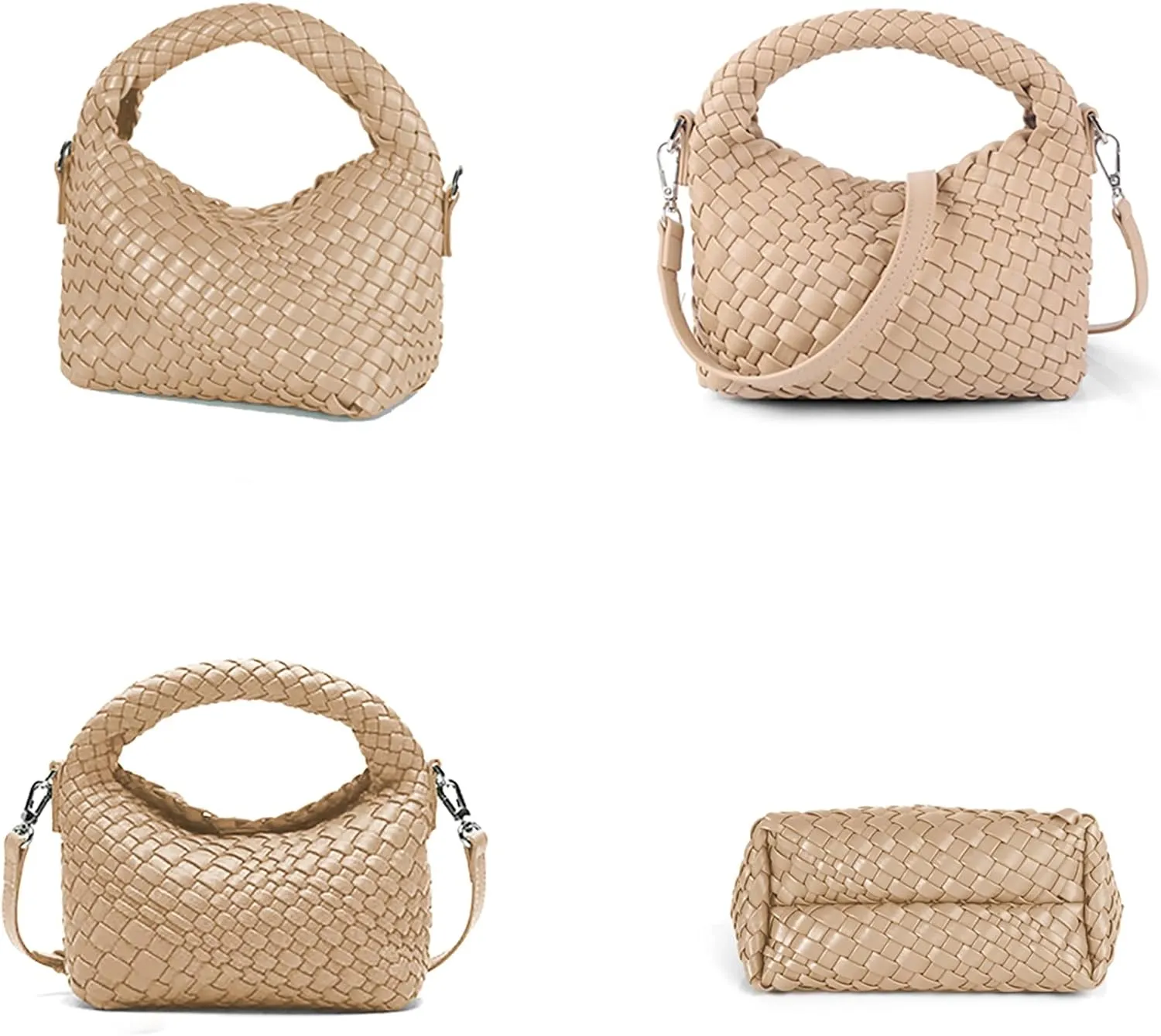 Woven Purse For Women, Small Crossbody Tote Bag with Detachable Shoulder Strap, Girls Top Handle Handbag