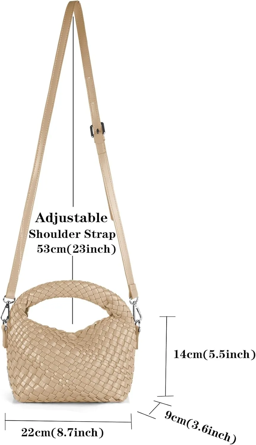Woven Purse For Women, Small Crossbody Tote Bag with Detachable Shoulder Strap, Girls Top Handle Handbag