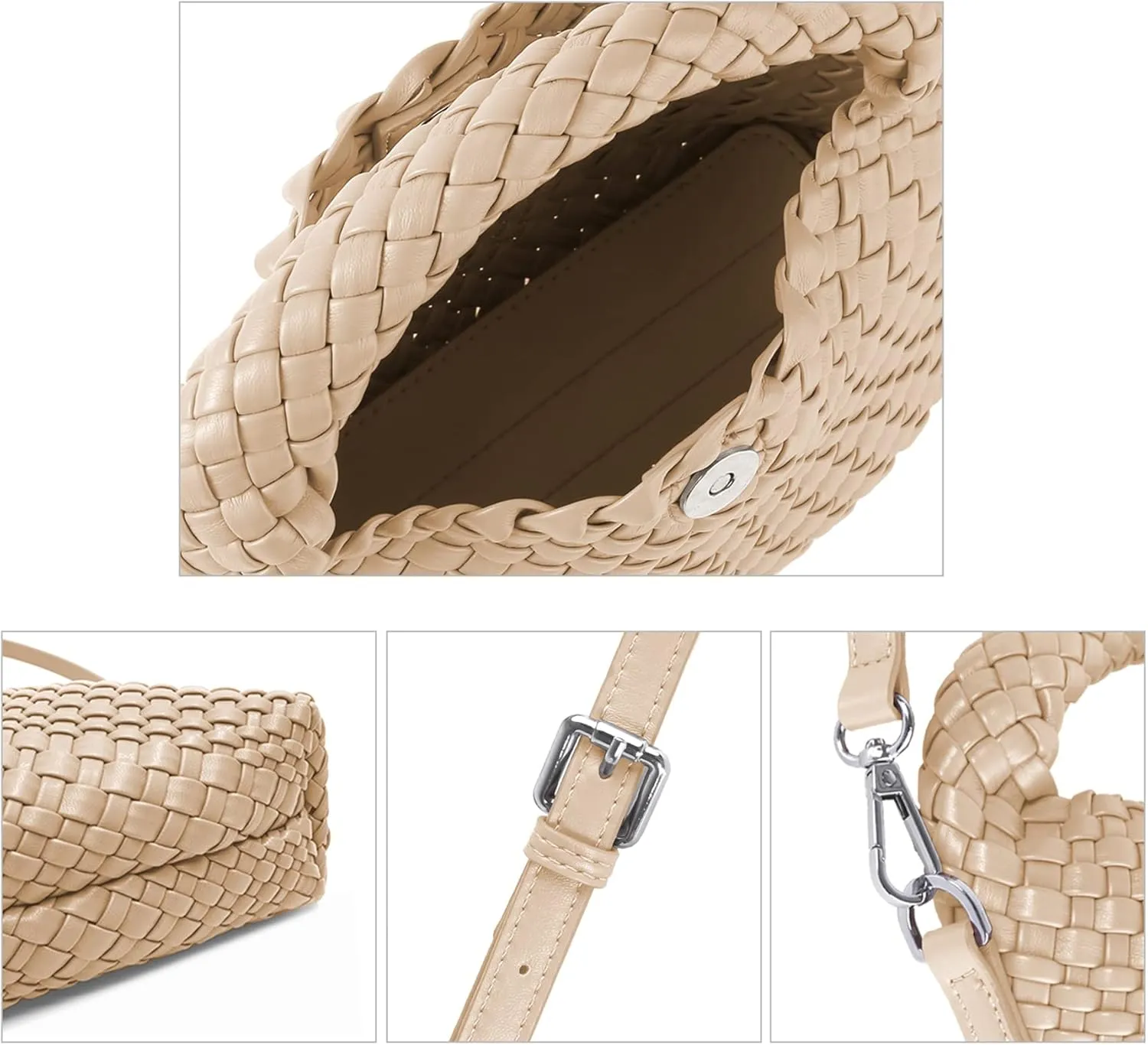 Woven Purse For Women, Small Crossbody Tote Bag with Detachable Shoulder Strap, Girls Top Handle Handbag