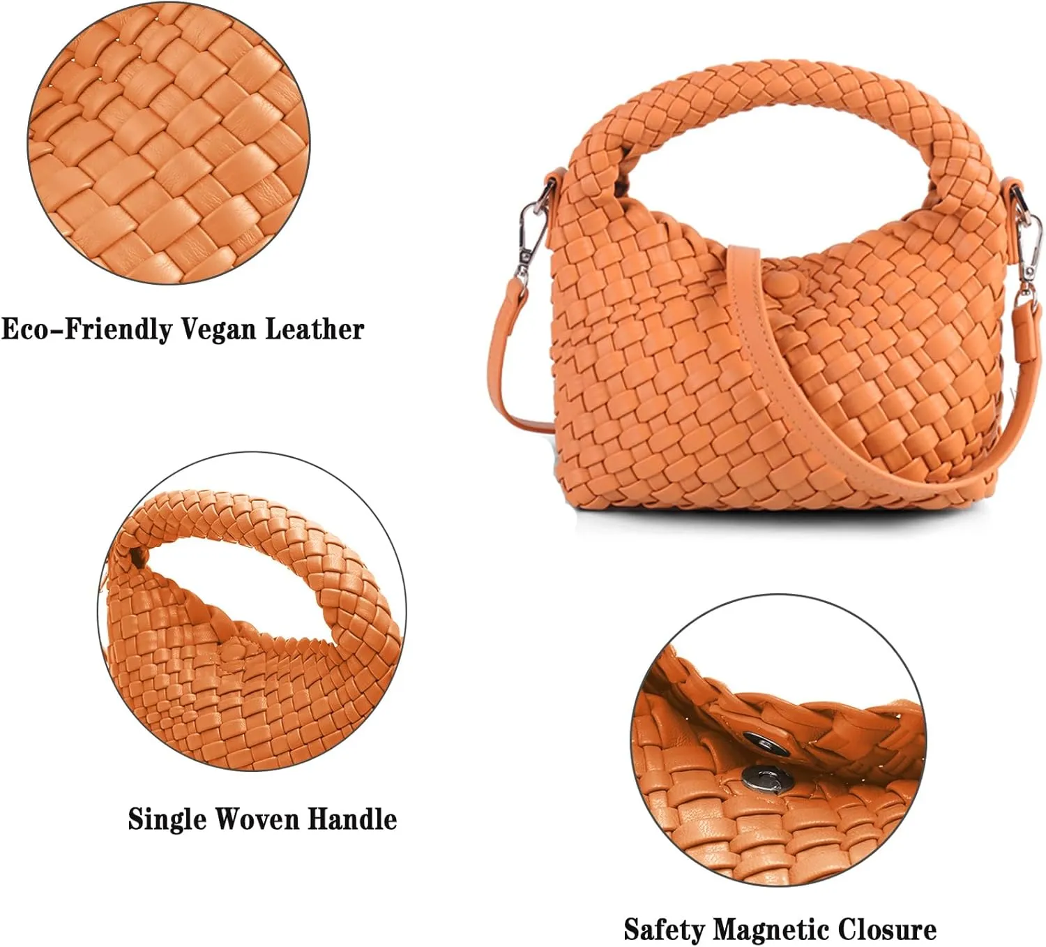 Woven Purse For Women, Small Crossbody Tote Bag with Detachable Shoulder Strap, Girls Top Handle Handbag