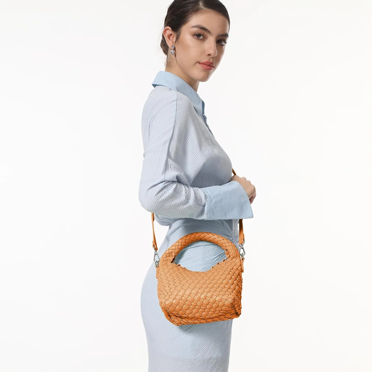 Woven Purse For Women, Small Crossbody Tote Bag with Detachable Shoulder Strap, Girls Top Handle Handbag