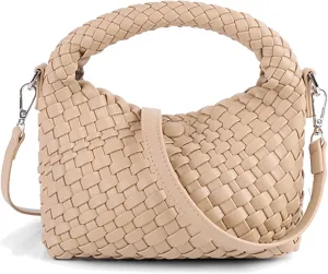 Woven Purse For Women, Small Crossbody Tote Bag with Detachable Shoulder Strap, Girls Top Handle Handbag