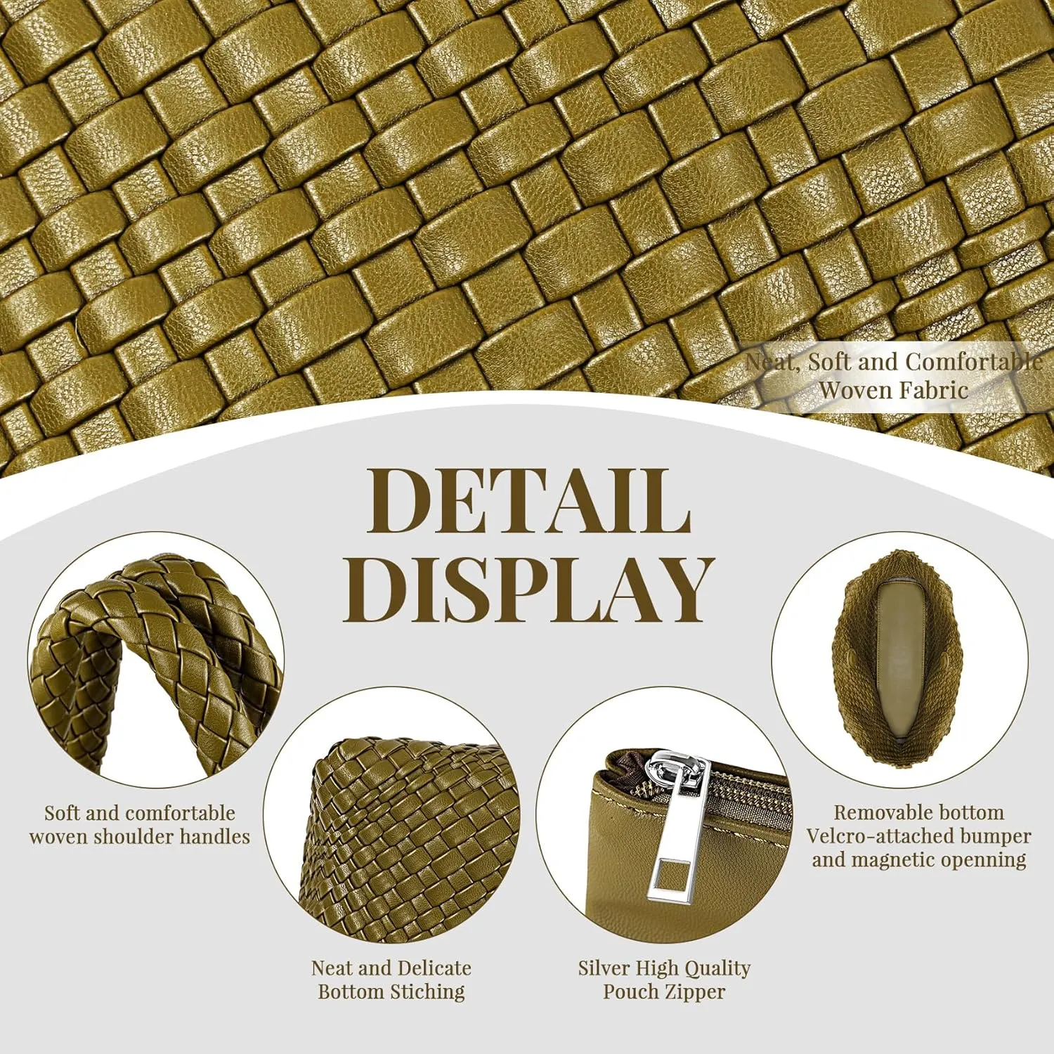 Woven Shoulder Bag for Women, Fashion Top Handle Soft Vegan Leather Shopper