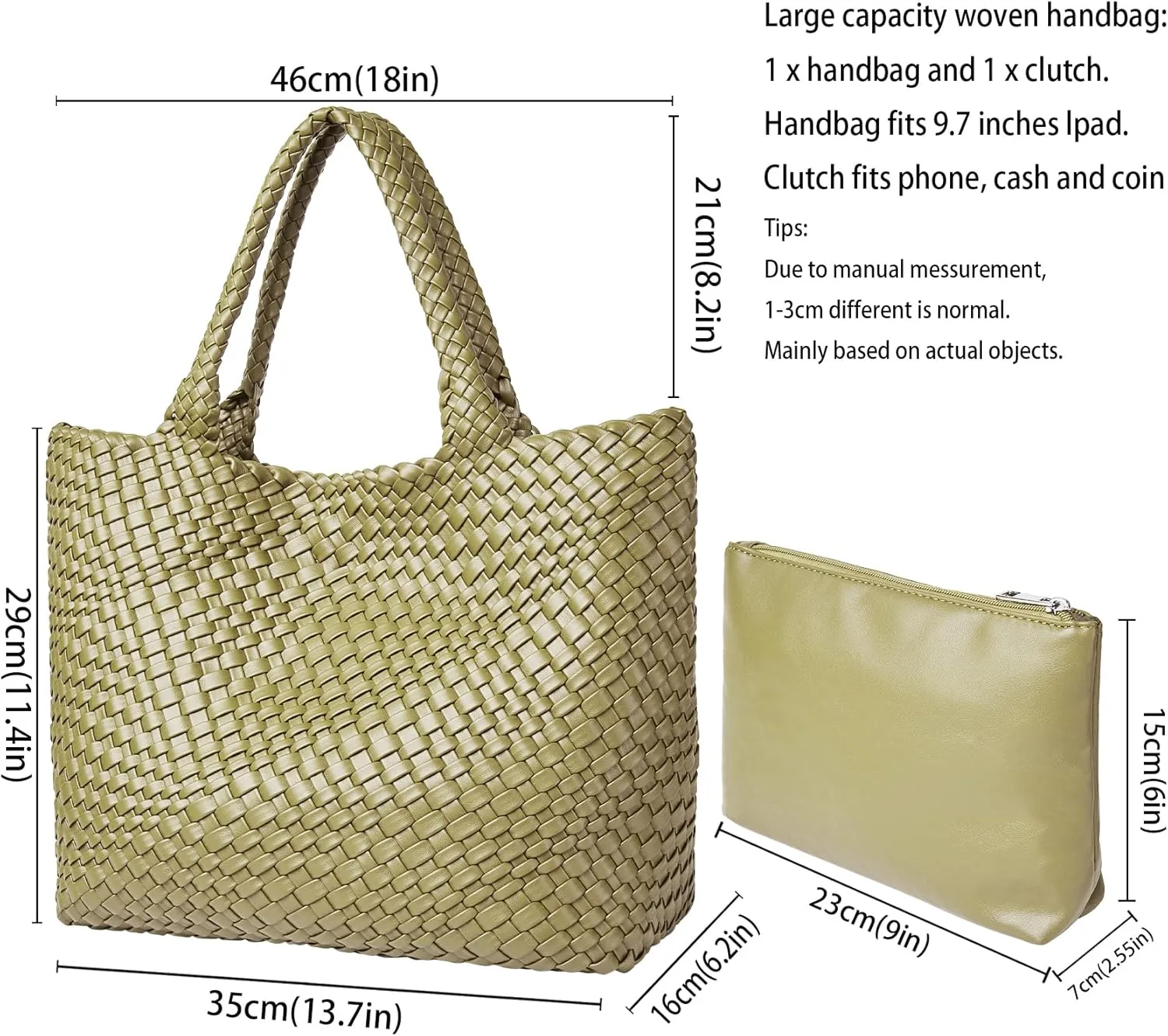 Woven Shoulder Bag for Women, Fashion Top Handle Soft Vegan Leather Shopper