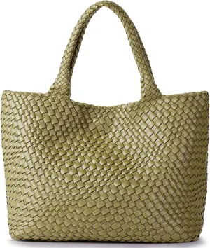 Woven Shoulder Bag for Women, Fashion Top Handle Soft Vegan Leather Shopper