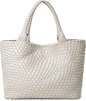 Woven Shoulder Bag for Women, Fashion Top Handle Soft Vegan Leather Shopper