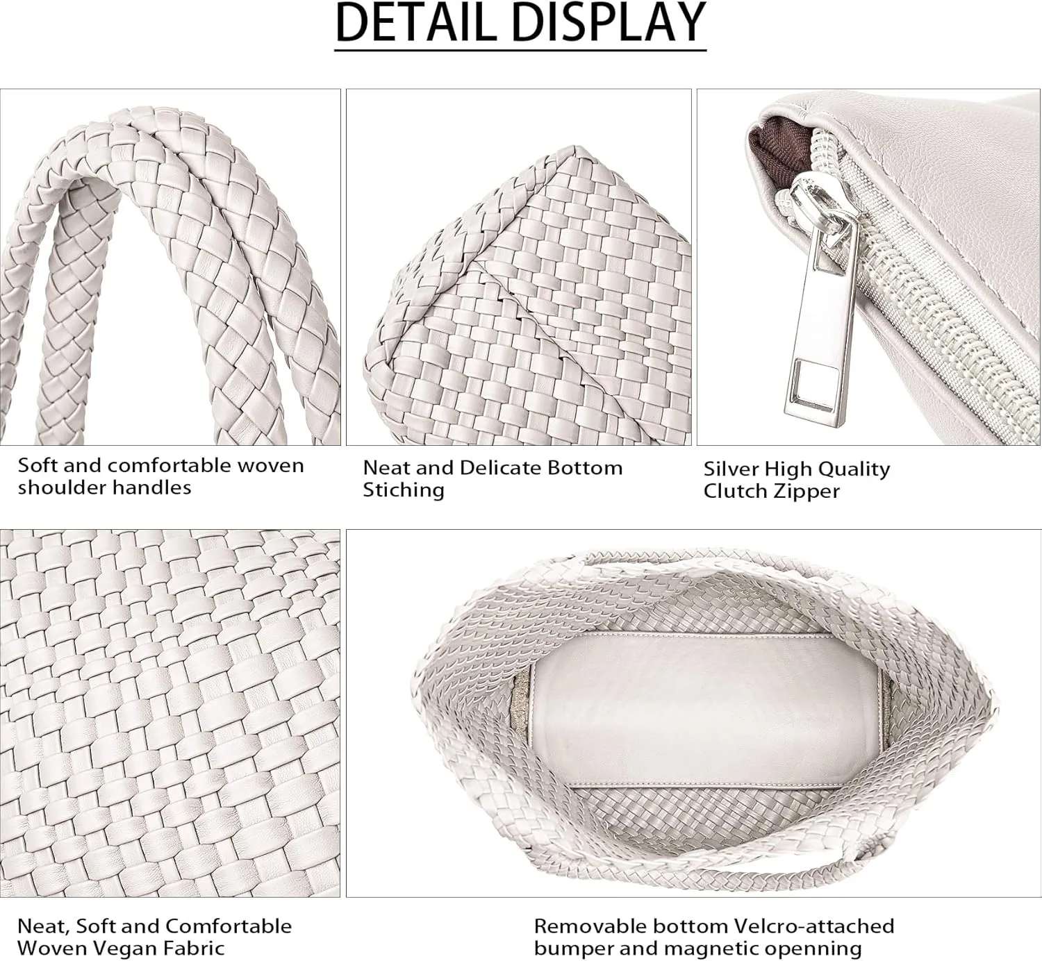 Woven Shoulder Bag for Women, Fashion Top Handle Soft Vegan Leather Shopper