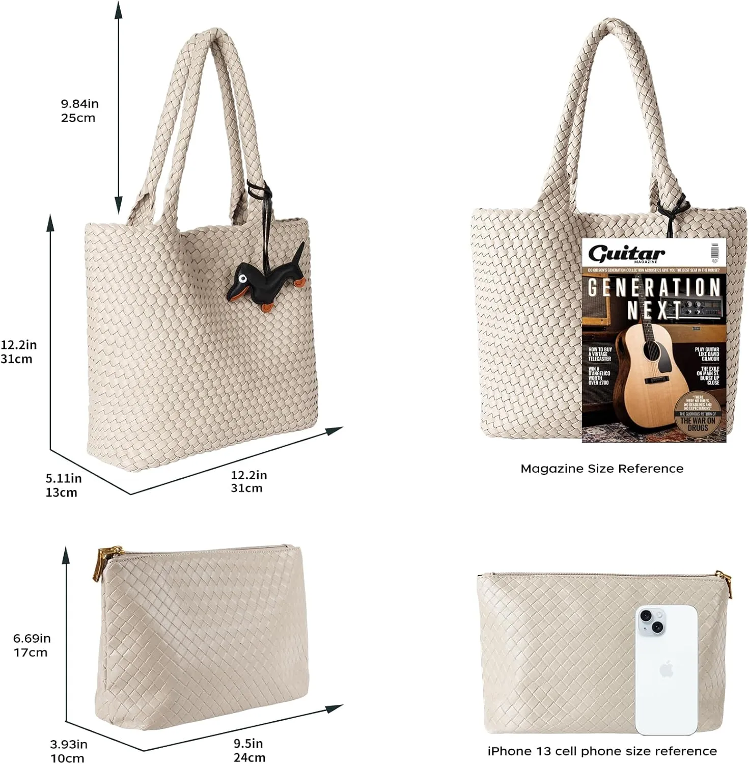 Woven Summer Beach Tote Bag Handbags Womens Purse - Vegan Leather Shoulder Bags Large Travel Totes