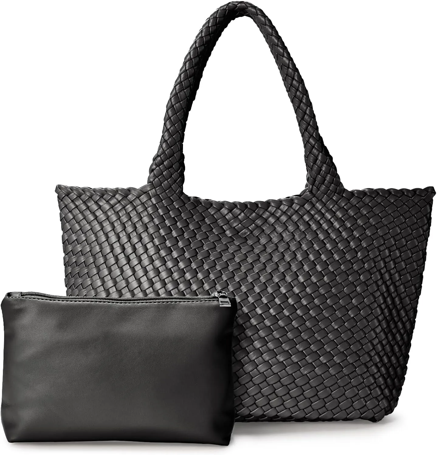 Woven tote Bag for Women, Large woven handbag Shoulder Bag Soft Vegan Leather with Inner Zipper Pouch