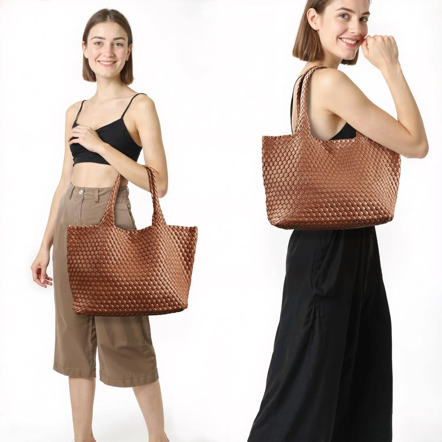 Woven tote Bag for Women, Large woven handbag Shoulder Bag Soft Vegan Leather with Inner Zipper Pouch