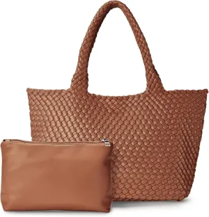 Woven tote Bag for Women, Large woven handbag Shoulder Bag Soft Vegan Leather with Inner Zipper Pouch