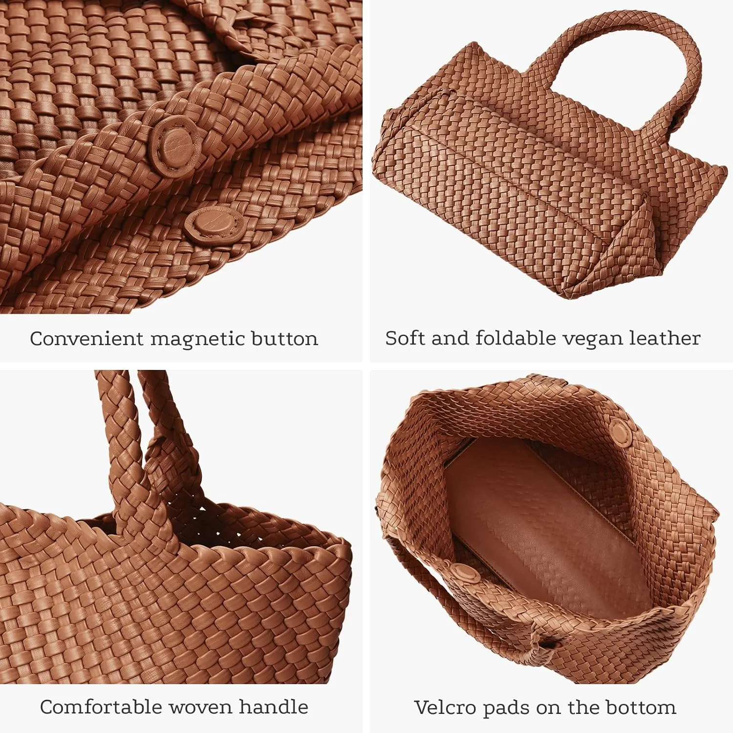 Woven tote Bag for Women, Large woven handbag Shoulder Bag Soft Vegan Leather with Inner Zipper Pouch