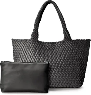 Woven tote Bag for Women, Large woven handbag Shoulder Bag Soft Vegan Leather with Inner Zipper Pouch