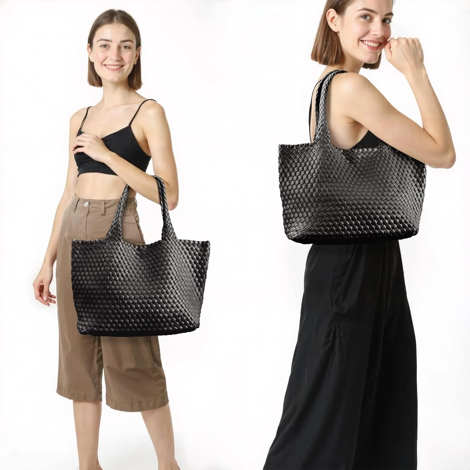 Woven tote Bag for Women, Large woven handbag Shoulder Bag Soft Vegan Leather with Inner Zipper Pouch