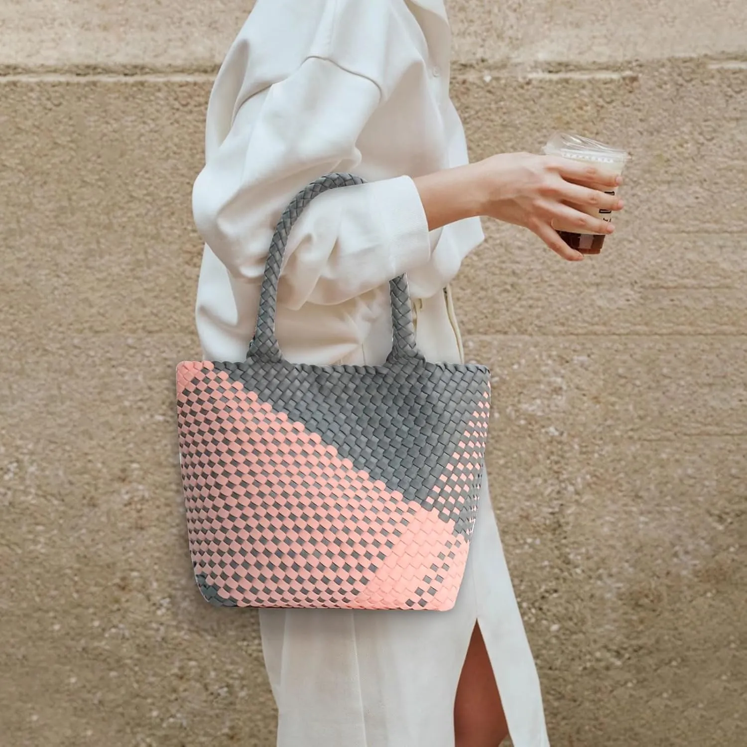 Woven Tote Bag for Women, Neoprene Bag purses, Beach Travel Shoulder Bag, and Top Handle Handbags