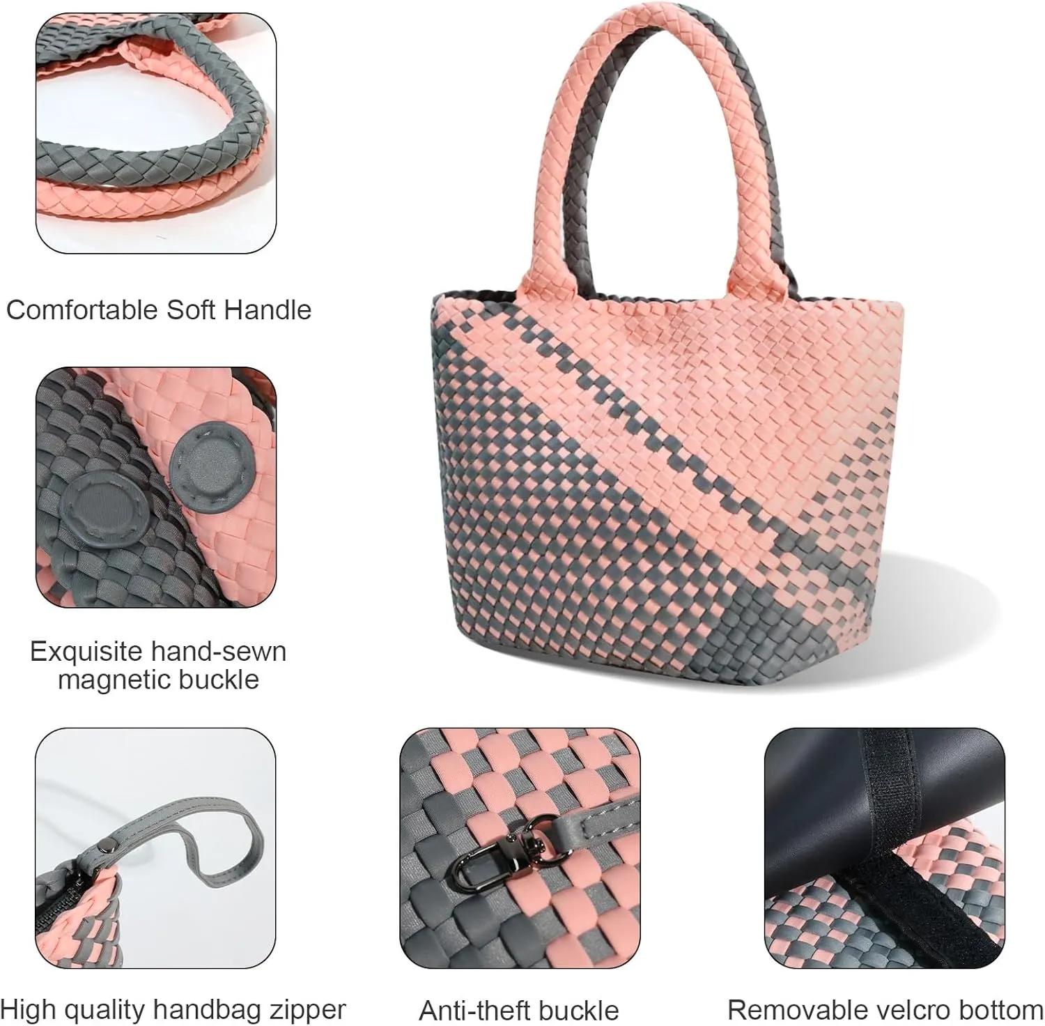 Woven Tote Bag for Women, Neoprene Bag purses, Beach Travel Shoulder Bag, and Top Handle Handbags