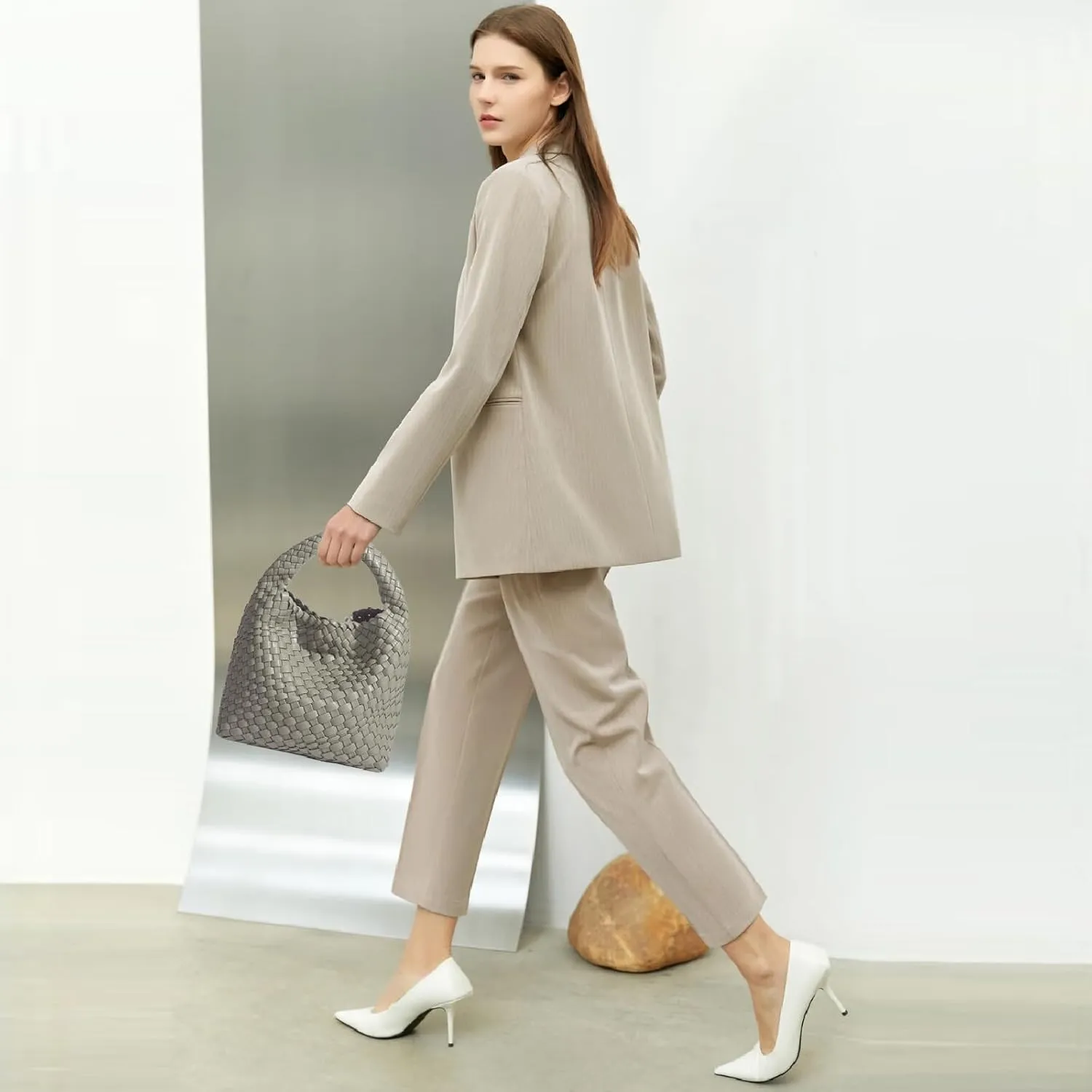 Woven Tote Bag For Women, Soft Foldable Top-Handle Wristlet Bag, Fashion Hobo Handbag, Composite Bag with Coin Purse