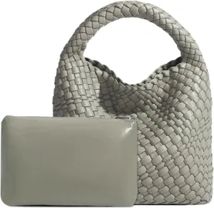 Woven Tote Bag For Women, Soft Foldable Top-Handle Wristlet Bag, Fashion Hobo Handbag, Composite Bag with Coin Purse